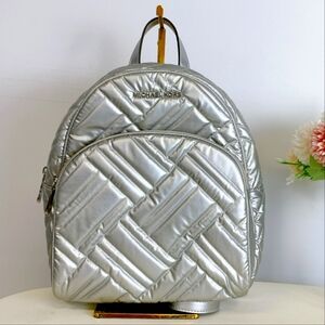 NWT MICHAEL Michael Kors Silver Abbey Quilted Leather Backpack